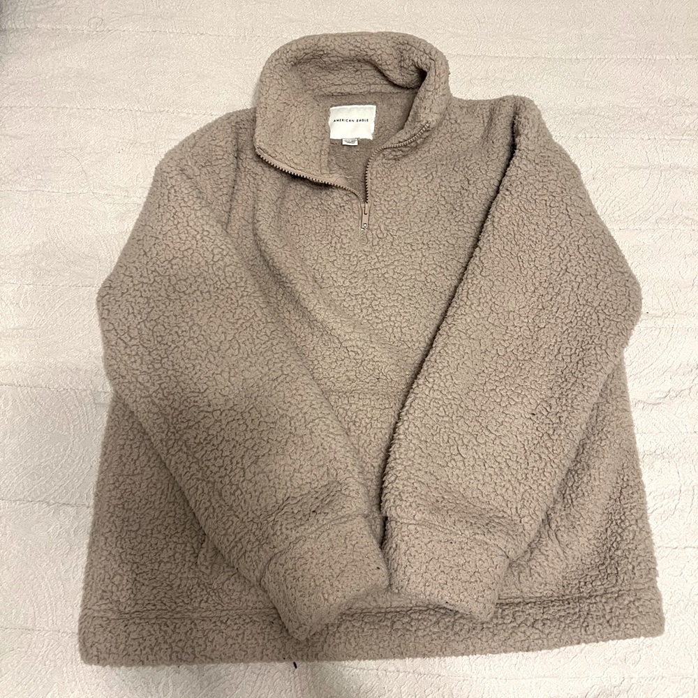 American Eagle Quarter Zip Sherpa Fleece Teddy Jacket